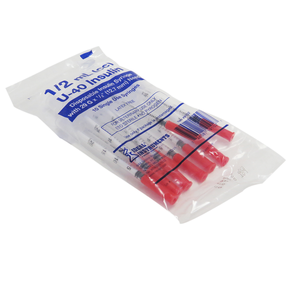 U40 Insulin Syringes, 0.5 cc X 29g X 1/2 inch, 10 pk Pet Supplies
