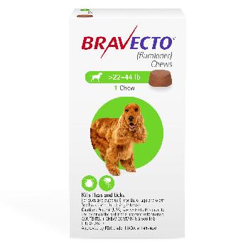 Bravecto Chews (fluralaner) Flea and Tick Treatment for Dogs by Merck, 22-44 lbs, 500 mg, 1 ct