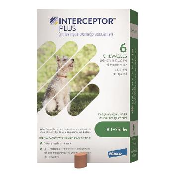 Interceptor Plus Chewable for Dogs (milbemycin oxime/praziquantel), Green 8.1-25 lbs, 6 chewables