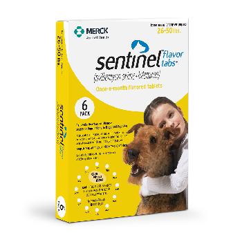 Sentinel Flavor Tabs (milbemycin oxime/lufenuron) for Medium Dogs, 26-50 pounds, 6 doses