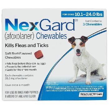 NexGard Chewable Tablets for Dogs, 10.1-24 lbs, 3 treatments, 28.3 mg Afoxolaner