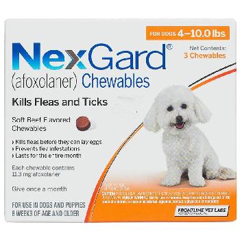 NexGard Chewable Tablets for Dogs, 4-10 lbs, 3 treatments, 11.3 mg Afoxolaner