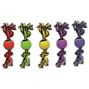Multipet Nuts for Knots 2-Knot Rope Toy with Tennis Ball, 10 Inches