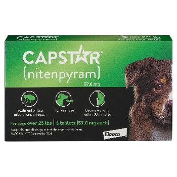 Capstar Flea Tablets (nitenpyram) for Dogs, 25 or more lbs, 6 tablets, 57 mg