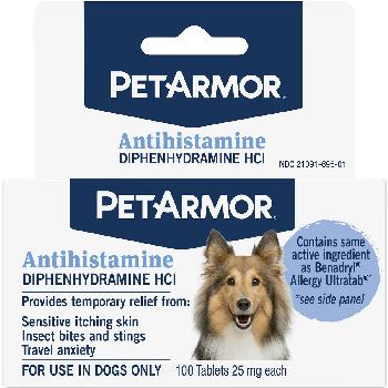 PetArmor Antihistamine Tablets for Dogs, 25 mg, 100 count