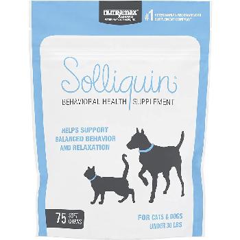 Nutramax Solliquin Soft Chew Calming Supplement for Small to Medium Dogs & Cats, 75 count