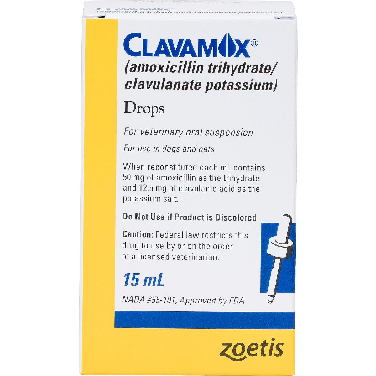 Clavamox Amoxicillin Trihydrate Clavulanate Potassium Drops For Dogs Cats 15 Ml Pet Supplies Delivered