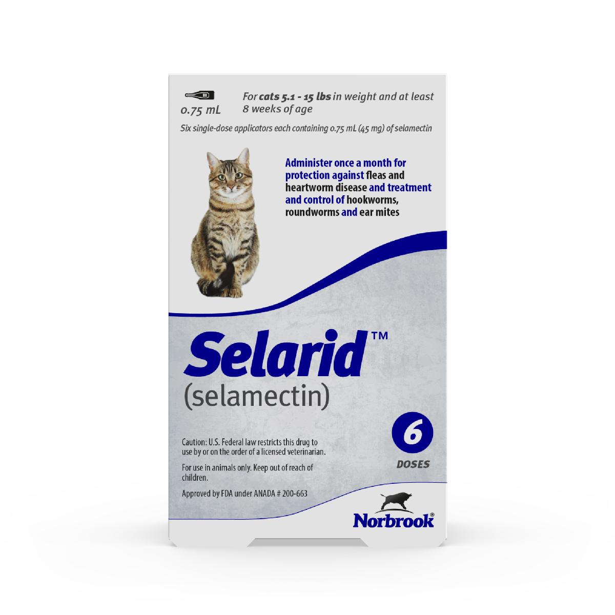 Selarid (selamectin) Topical Parasiticide for Cats 5.115 lbs, 6 count