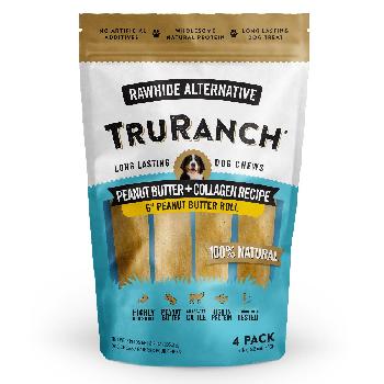 TruRanch 6 inch Collagen Roll Peanut Butter flavored 4 pack