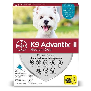 Bayer K9 Advantix II for Medium Dogs, 11-20 pounds, Flea, Tick and Mosquito, 2 doses