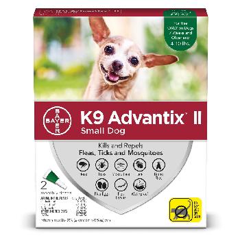 Bayer K9 Advantix II for Small Dogs 4-10 pounds, Flea, Tick and Mosquito, 2 doses