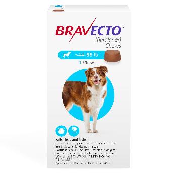 Bravecto Chews (fluralaner) Flea and Tick Treatment for Dogs by Merck, 44-88 lbs, 1000 mg, 1 ct