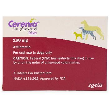 Cerenia (Maropitant Citrate) Tablets for Dogs, 160mg, 4 ct