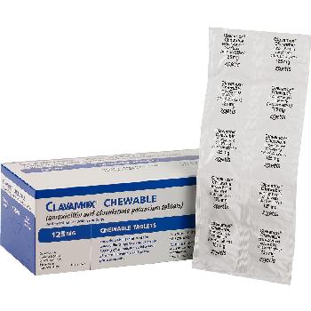 Clavamox (amoxicillin trihydrate/clavulanate potassium) Chewable Tablets for Dogs & Cats, 125 mg, 10 tablets