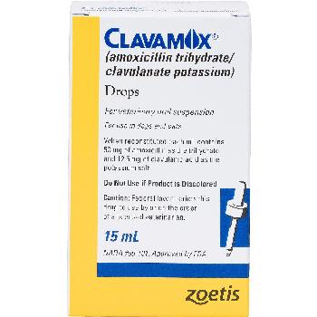 Clavamox (amoxicillin trihydrate/clavulanate potassium) Drops for Dogs & Cats, 15 mL