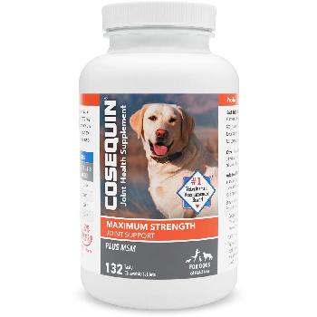 Nutramax Cosequin Maximum Strength Joint Supplement for Dogs - With Glucosamine, Chondroitin, and MSM, 132 Chew Tabs
