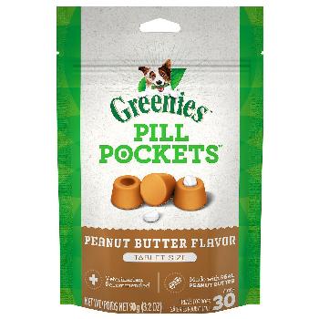 Greenies Pill Pockets Treats for Dogs Real Peanut Butter Flavor Tablet, 3.2 ounces, 30 count