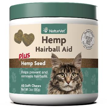 NaturVet Hemp Hairball Aid Soft Chews for Cats, 60 ct