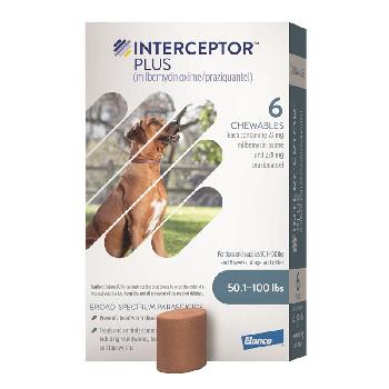 Interceptor Plus Chewable for Dogs (milbemycin oxime/praziquantel), Blue 50.1-100 lbs, 6 chewables