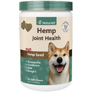 NaturVet Hemp Joint Health Soft Chews Plus Hemp Seed for Dogs, 120 count