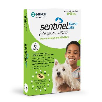 Sentinel Flavor Tabs (milbemycin oxime/lufenuron) for Small Dogs, 11-25 pounds, 6 doses 