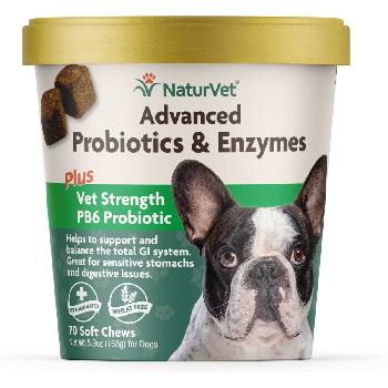 NaturVet Advanced Probiotics and Enzymes Soft Chews, Plus Vet Strength PB6 Probiotic, 70 count