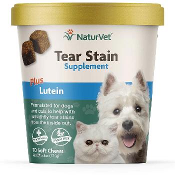 NaturVet Tear Stain Supplement Soft Chews Plus Lutein for Dogs and Cats, 70 count