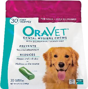 OraVet Dental Hygiene Chews for Large Dogs over 50 pounds, 30 count