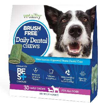 Vetality Brush Free Daily Dental Chews for Dogs 30 ct