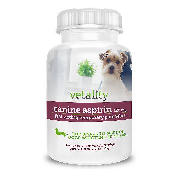 Vetality Canine Aspirin for Small-Medium Dogs, 10-50 lbs, Pain Relief, Chewable Tablets, 120 mg, 75 Count