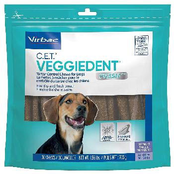 C.E.T. Veggiedent Fr3sh Tartar Control Chews for Medium Dogs, 22 - 66 pounds, 30 count