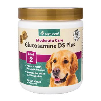 NaturVet Glucosamine DS Plus Soft Chews, Level 2 Moderate Care for Dogs and Cats, 120 count