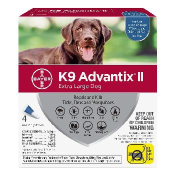 Bayer K9 Advantix II for Extra Large Dogs over 55 pounds, Flea, Tick and Mosquito, 4 doses