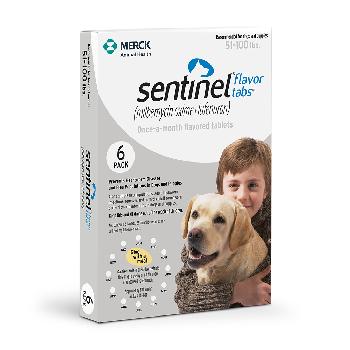 Sentinel Flavor Tabs (milbemycin oxime/lufenuron) for Large Dogs, 51-100 pounds, 6 doses