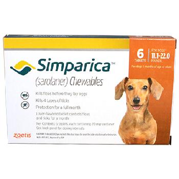 Simparica (Sarolaner) Chewables for Dogs 11.1-22 lbs, 20 mg, 6 tablets