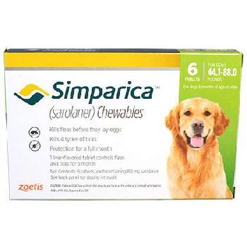 Simparica (Sarolaner) Chewables for Dogs 44.1 to 88 lbs, 80 mg, 6 tablets